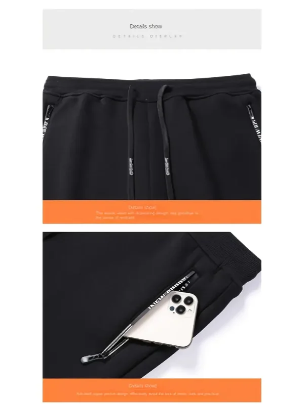 Men's Fleece-Lined Joggers - Men, casual wearers, joggers enthusiasts, everyday wearers - Solid color, pocket, regular fit, machine wash, casual style, synthetic fabric, slight stretch, knit fabric, no printing, no dry clean, no sheer - Suitable for Casual wear, Outdoor activities, Gym workouts - Image 7