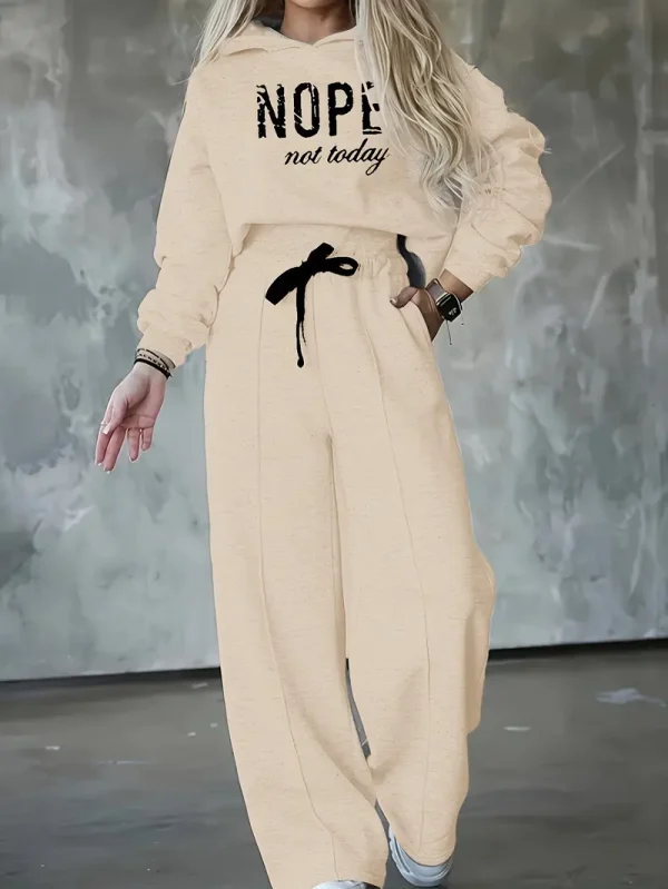 Casual Letter Print Pants Set - Young women, casual wear enthusiasts, and Middle Eastern fashion followers - Alphabets - Suitable for Casual, Everyday, Workout