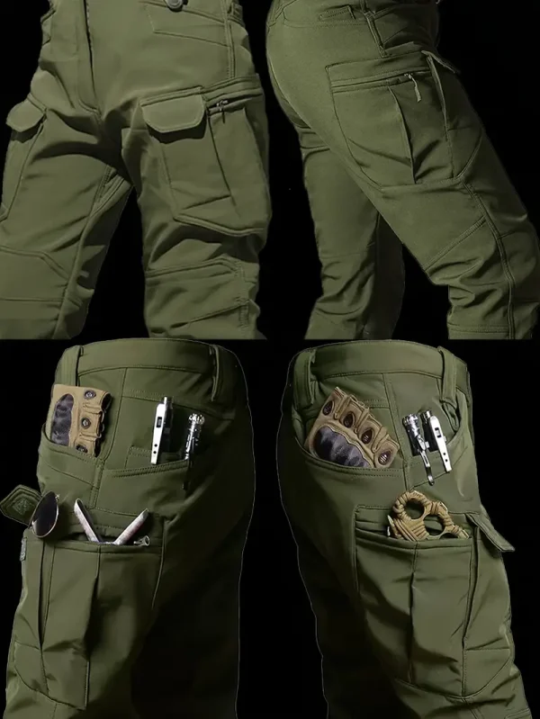 Men's Fleece Lined Ultimate Thermal Tactical Pants - Men's outdoor enthusiasts, hikers, campers, trekkers, and military personnel - Solid color, Polyester, Machine wash, Fashion, Regular - Suitable for Hiking, Camping, Trekking - Image 2