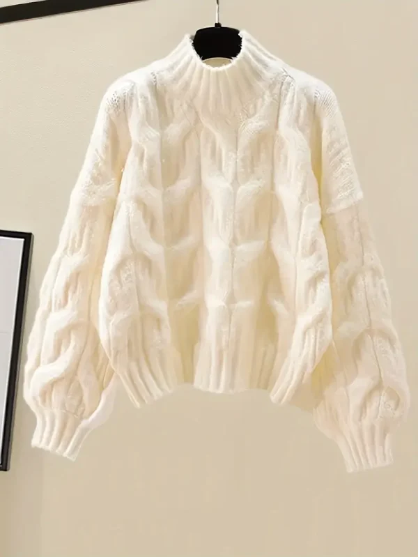 Elegant Knit Sweater & Skirt Set for Women - Casual High Neck, Long Sleeve, Solid Color, Machine Washable - Image 2