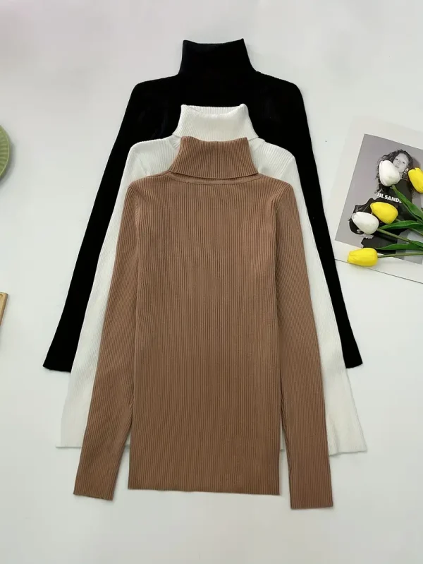 Turtleneck 3 Packs Knitted Pullover Sweater - Women, casual wearers, fall and winter season, middle eastern style enthusiasts - Solid color, High Elasticity, Machine wash or professional dry clean, No Printing, Mixed Color - Suitable for Casual, Fall, Winter
