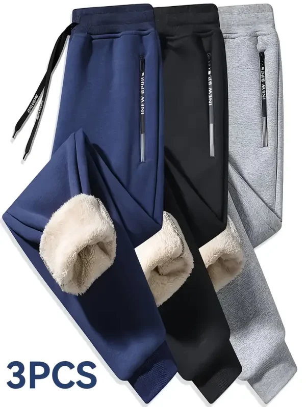 Men's Fleece-Lined Joggers - Men, casual wearers, joggers enthusiasts, everyday wearers - Solid color, pocket, regular fit, machine wash, casual style, synthetic fabric, slight stretch, knit fabric, no printing, no dry clean, no sheer - Suitable for Casual wear, Outdoor activities, Gym workouts