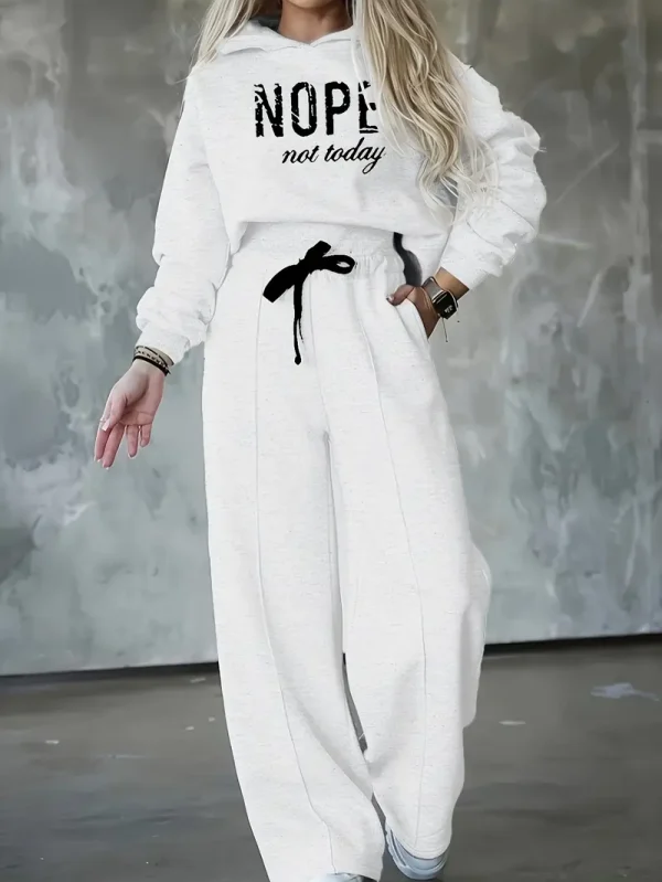 Casual Letter Print Pants Set - Young women, casual wear enthusiasts, and Middle Eastern fashion followers - Alphabets - Suitable for Casual, Everyday, Workout - Image 2