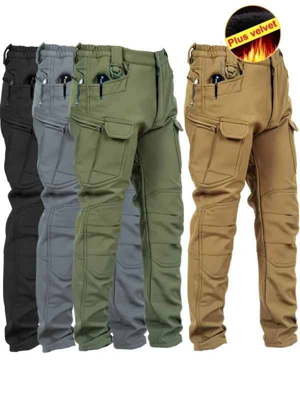 Men's Fleece Lined Ultimate Thermal Tactical Pants - Men's outdoor enthusiasts, hikers, campers, trekkers, and military personnel - Solid color, Polyester, Machine wash, Fashion, Regular - Suitable for Hiking, Camping, Trekking - Image 3